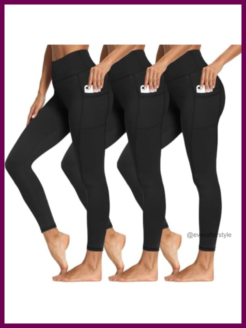 High-Waisted Leggings with Pockets, Tummy Control, 3-Pack